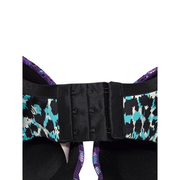 Cacique Underwire Bra Womens Size 40DD Blue Animal Print Lace Trim Light Padding - Picture 5 of 8